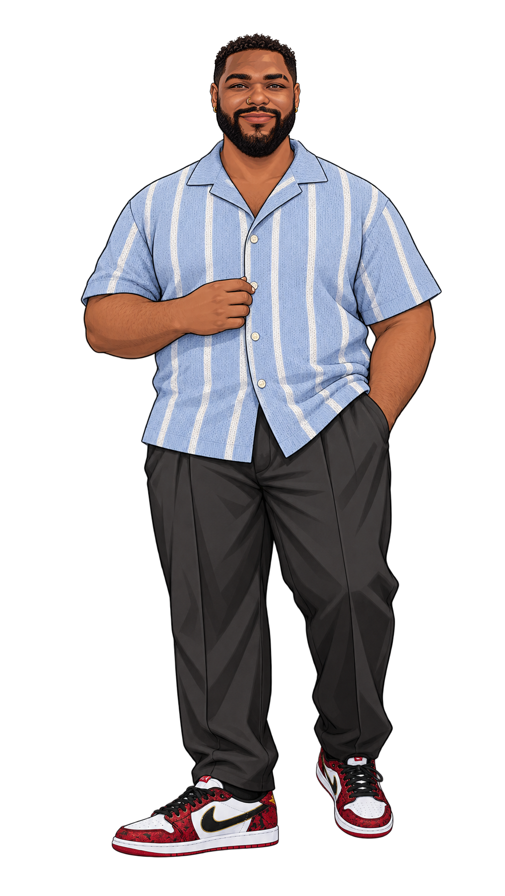 Raymon introducing the workshop in a blue striped camp shirt